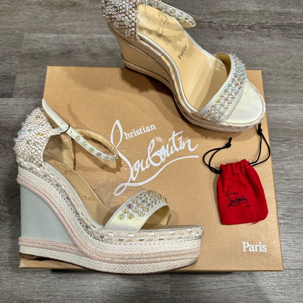 Christian Louboutin Pearl Embellished Wedge Sandals